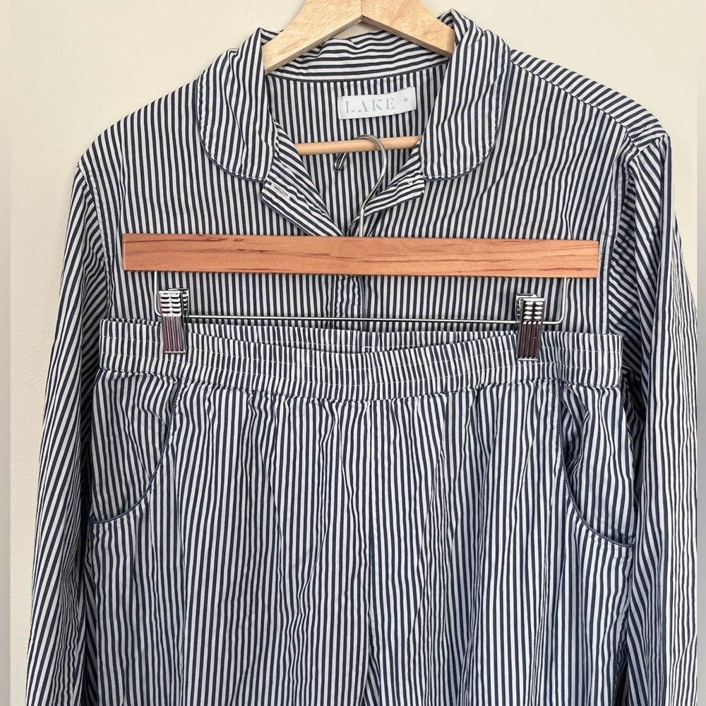 LAKE Women's Striped Pajama Set - navy and White